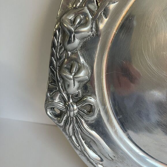 Mexican Pewter Silver Large charger LILLYS  10th Anniversary Gift Rustic - Picture 2 of 7